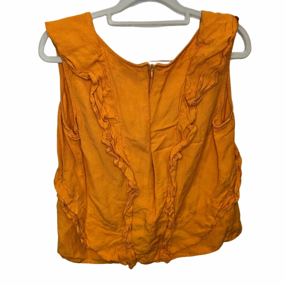 215. Marissa Webb Ditsy Ruffle Top Orange Size 8 - Picture 8 of 14